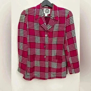 Vintage Silks Women's Jacket Plaid Pink Silk Wool Tweed Lined Size M Y2K Retro
